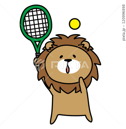 テニスのサーブをするライオン 120996898