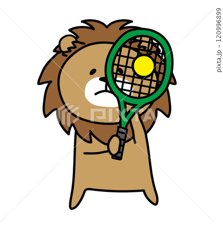 テニスのボレーをするライオン 120996899