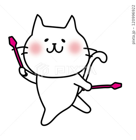 新体操でクラブを使って踊る白い猫 120996922