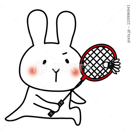 バドミントンをする白いうさぎ4 120996941