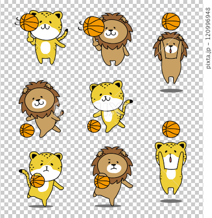 一組打籃球的獵豹和獅子 一組打籃球的獵豹和獅子 120996948