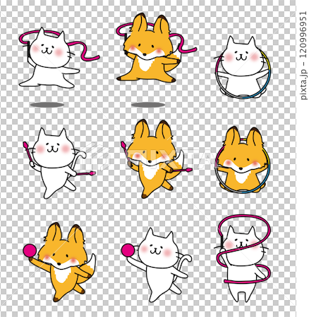 一群白貓和狐狸在做藝術體操 120996951