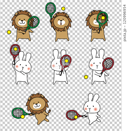 獅子白兔打網球一套 獅子白兔打網球一套 120996954