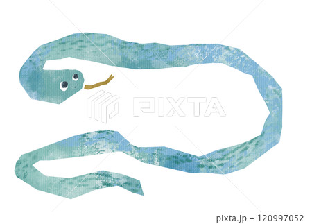 可愛い蛇のキャラクターの切り絵風イラスト 120997052