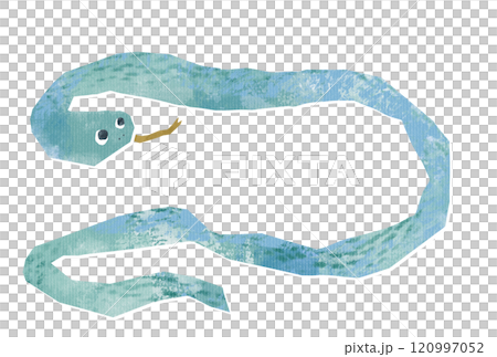 可愛い蛇のキャラクターの切り絵風イラスト 120997052