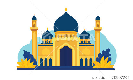 Flat Design Illustration of Golden Luxury Islamic Mosque Heritage Building with Floral Plant Flat Design Illustration of Golden Luxury Islamic Mosque Heritage Building with Floral Plant 120997206