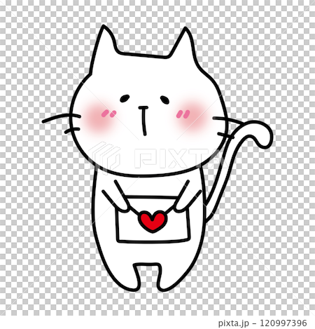 照れながらラブレターを渡す白い猫 120997396