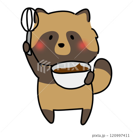 バレンタインのチョコレートを作るタヌキ 120997411