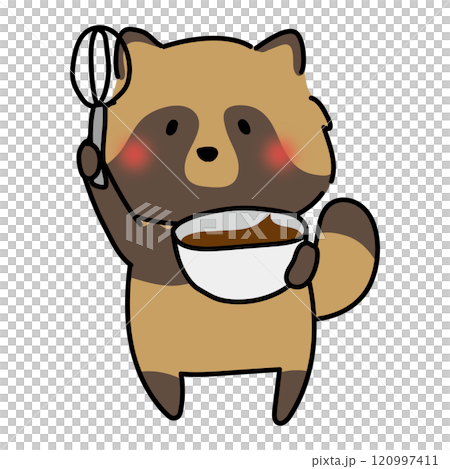 バレンタインのチョコレートを作るタヌキ 120997411