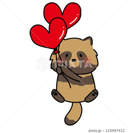 ハートの風船を持っているタヌキ 120997412