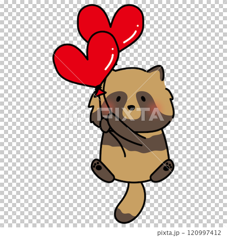 ハートの風船を持っているタヌキ 120997412
