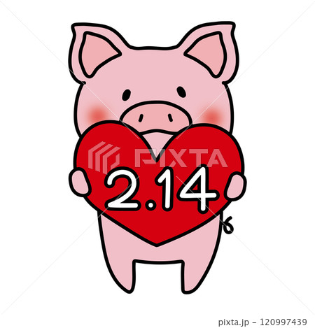 バレンタインデーの日付を持っているぶたのイラスト素材 [120997439  
