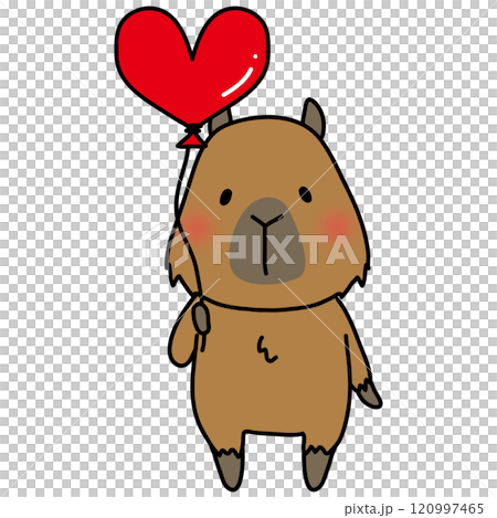 Capybara holding a heart shaped balloon Capybara holding a heart shaped balloon 120997465