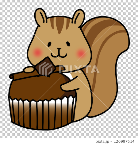大きなカップケーキを持っているリス 120997514