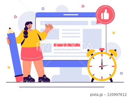 Digital Publishing Vector Illustration featuring Blog Content Marketing, Writing for Social Media, and Webpage Organization in a Flat Style Background 120997612