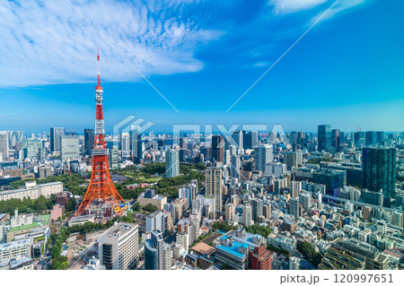 urban city skyline aerial view in Tokyo, Japan urban city skyline aerial view in Tokyo, Japan 120997651