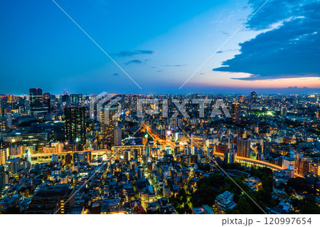 city skyline aerial night view in Tokyo, Japan city skyline aerial night view in Tokyo, Japan 120997654