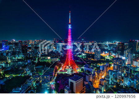 city skyline aerial night view in Tokyo, Japan 120997656