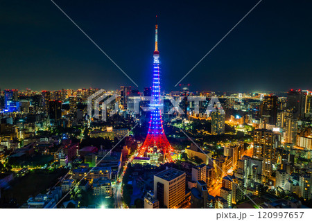 city skyline aerial night view in Tokyo, Japan 120997657