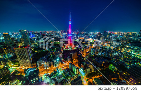 city skyline aerial night view in Tokyo, Japan city skyline aerial night view in Tokyo, Japan 120997659