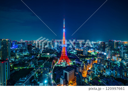 city skyline aerial night view in Tokyo, Japan city skyline aerial night view in Tokyo, Japan 120997661