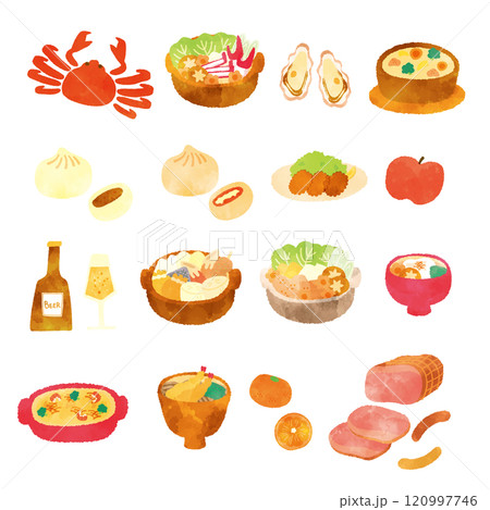 冬グルメの水彩イラストセット 120997746