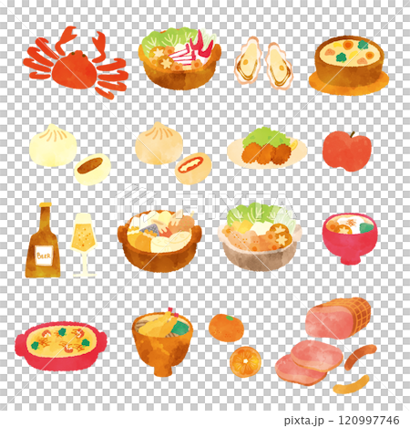 冬グルメの水彩イラストセット 120997746