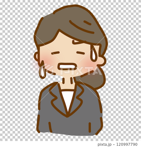 一個穿著寬鬆可愛西裝、滿頭大汗、遇到麻煩的女人 一個穿著寬鬆可愛西裝、滿頭大汗、遇到麻煩的女人 120997790