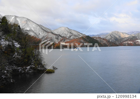 雪と紅葉の徳山ダム湖 雪と紅葉の徳山ダム湖 120998134
