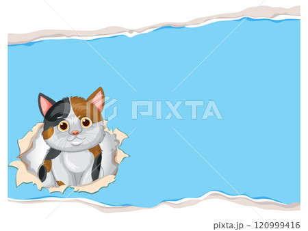 Curious Cat Peeking Through Paper 120999416