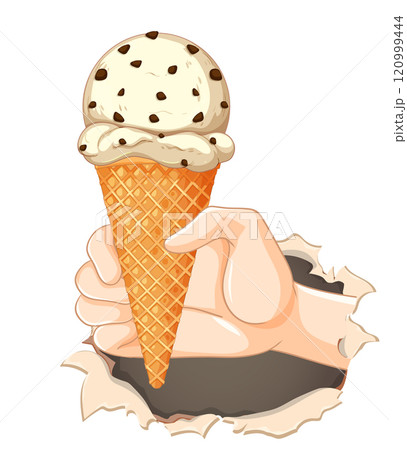 Hand Holding Chocolate Chip Ice Cream Cone 120999444