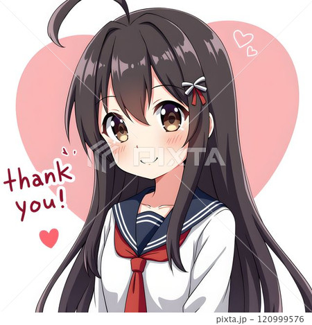 かわいい女の子が笑顔で「thank you」と感謝をしている。 かわいい女の子が笑顔で「thank you」と感謝をしている。 120999576