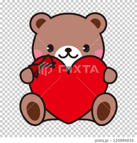 ハートを持ったクマのイラストフレーム 文字なし 線画 バレンタイン 母