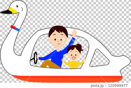 スワンボートに乗る親子 120999977