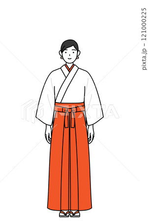 正面を向いた神社の巫女、白衣と緋袴 正面を向いた神社の巫女、白衣と緋袴 121000225