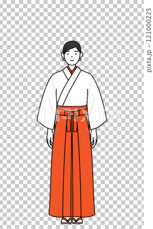正面を向いた神社の巫女、白衣と緋袴 正面を向いた神社の巫女、白衣と緋袴 121000225