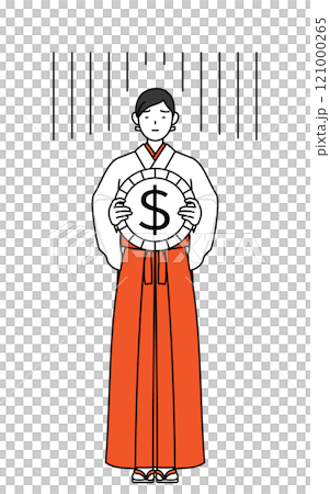Images of exchange rate losses and a weak dollar, shrine maidens in white robes and scarlet hakama 121000265