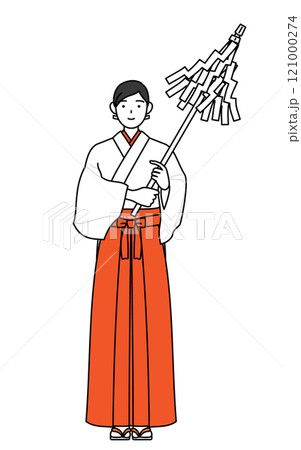 御祈祷する神社の巫女、白衣と緋袴 121000274