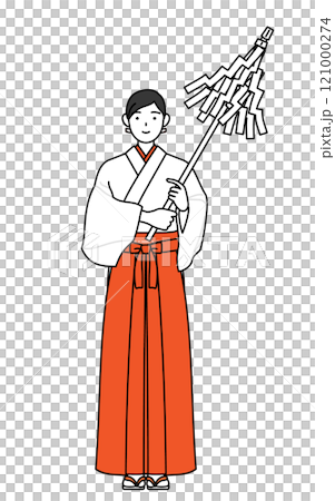 御祈祷する神社の巫女、白衣と緋袴 121000274