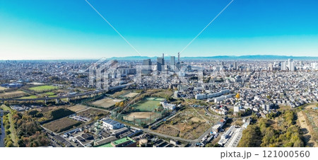 「埼玉県」ドローンで上空から快晴の空と見沼田んぼを撮影 さいたま新都心 富士山 「埼玉県」ドローンで上空から快晴の空と見沼田んぼを撮影 さいたま新都心 富士山 121000560