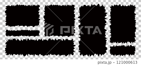 Rectangle and square frames with jagged rough edges. Frame set that looks like torn and worn paper. Grunge and vintage 121000613