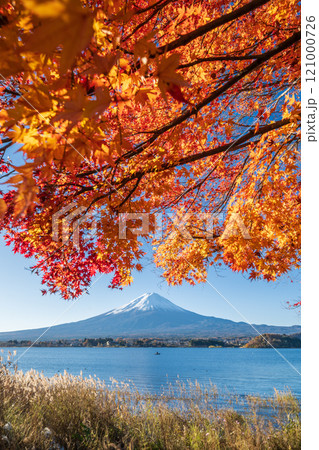 「山梨県」紅葉の河口湖と富士山・秋 121000726