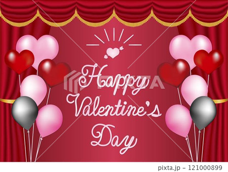 バレンタイン　風船　バルーン　ハート　フレーム　デザイン文字　背景　カード　イラスト素材 121000899