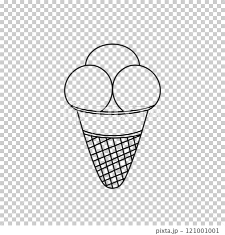 A black and white drawing of an ice cream cone with three scoops of ice cream A black and white drawing of an ice cream cone with three scoops of ice cream 121001001