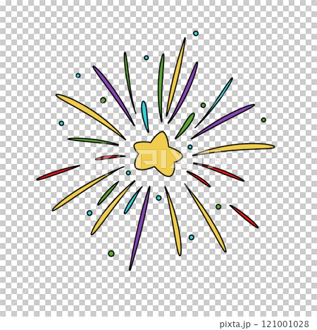 A colorful star with a firework explosion surrounding it 121001028