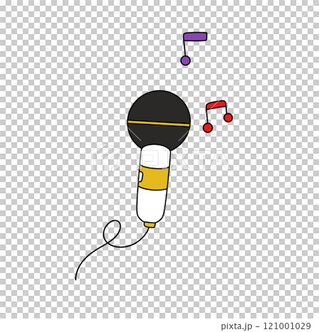 A microphone with a cord attached to it and a bunch of notes on it 121001029