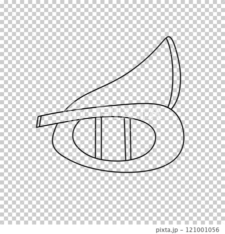 A white drawing of a horn with a black handle 121001056