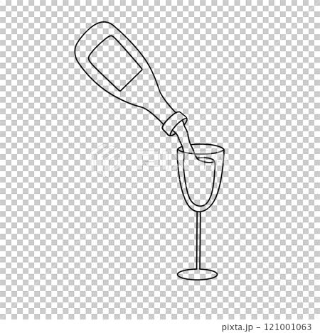 A bottle of wine is pouring into a wine glass 121001063