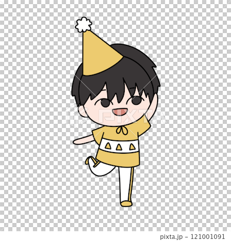 A cartoon boy in a yellow shirt and hat is posing for a picture A cartoon boy in a yellow shirt and hat is posing for a picture 121001091