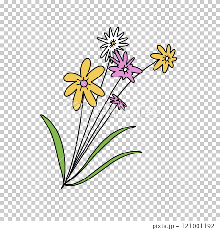 A drawing of a bunch of flowers with a green stem 121001192